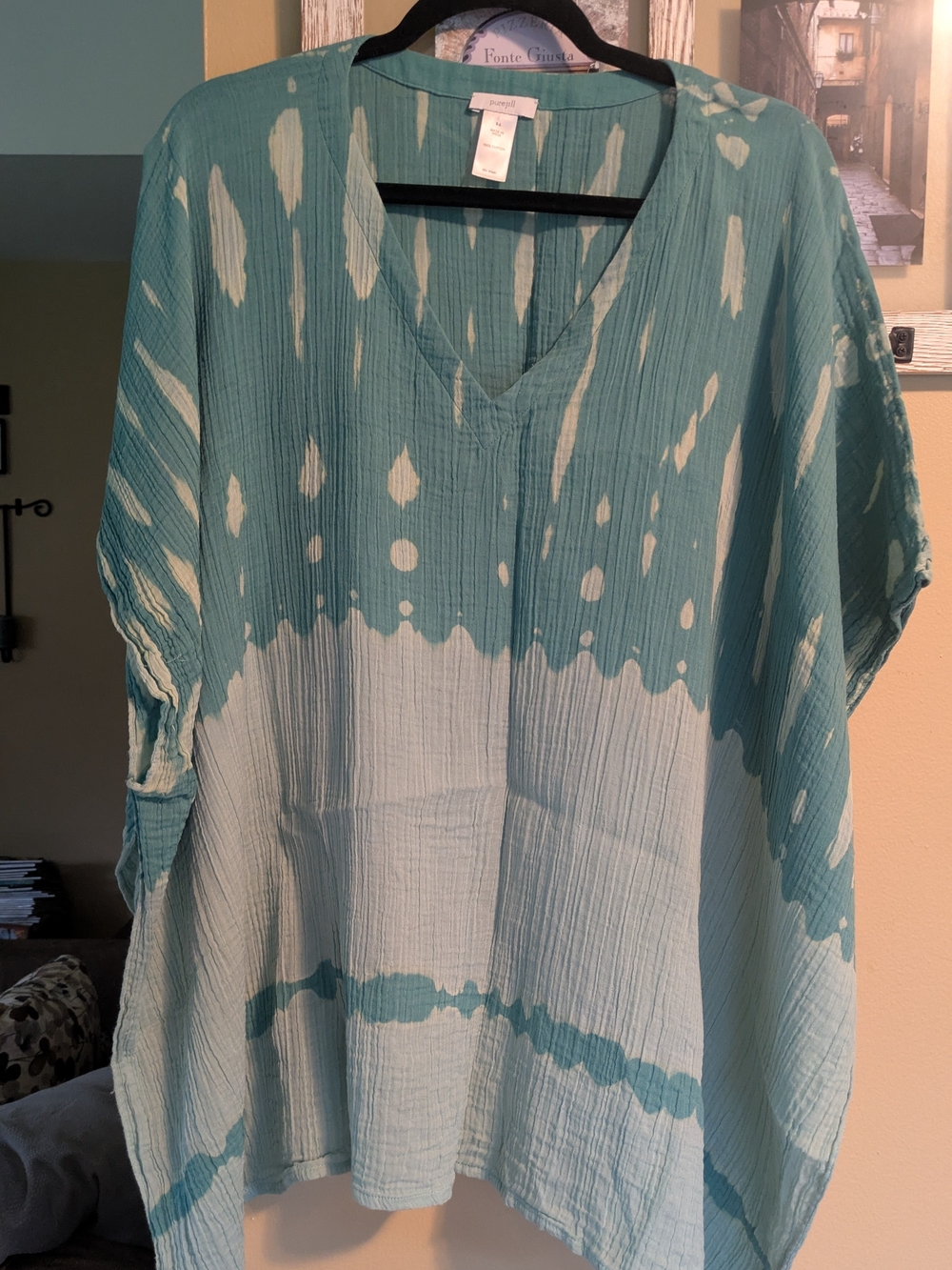 Pure J Jill Abstract Cotton Gauze Poncho in Shades Of Green Size S-L Like New